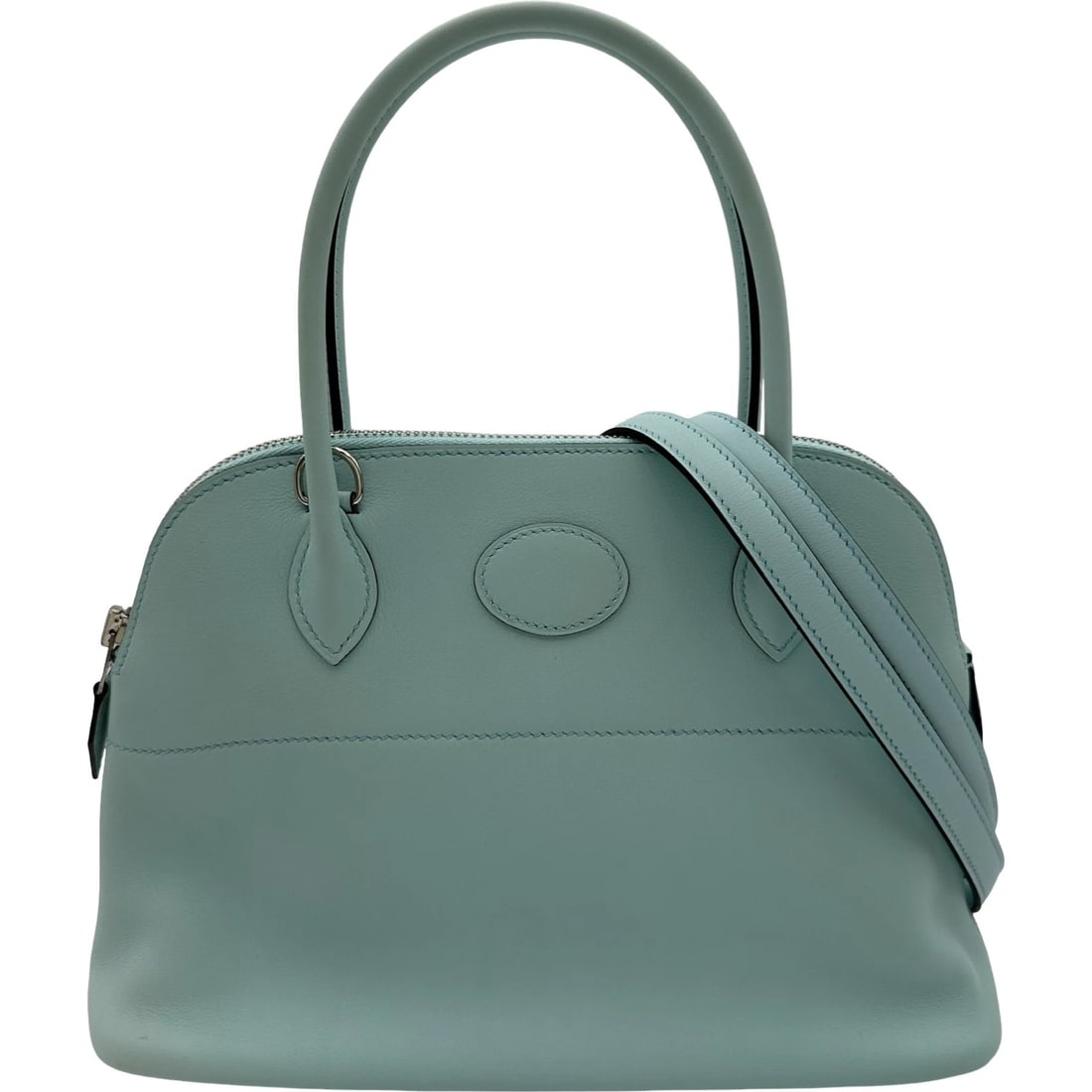 HERMES BORED HANDBAG: HERMES Bored Handbag Brand: HERMES Type/Style: Handbag Material: Swift Color: Blue Atoll SilverHardware Size: W10.6 x H7.5x D3.9inch Shoulder:36.6inch Accessories: None Accessories Notice: When