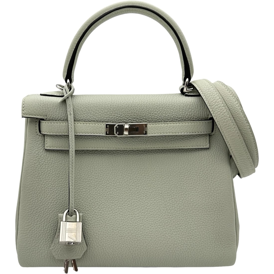 HERMES KELLY HANDBAG: HERMES Kelly Handbag Brand: HERMES Type/Style: Handbag Material: Togo Color: Grineva SilverHardware Size: W9.8 x H7.1x D3.5inch Shoulder:36.2inch Accessories: None Accessories Notice: When