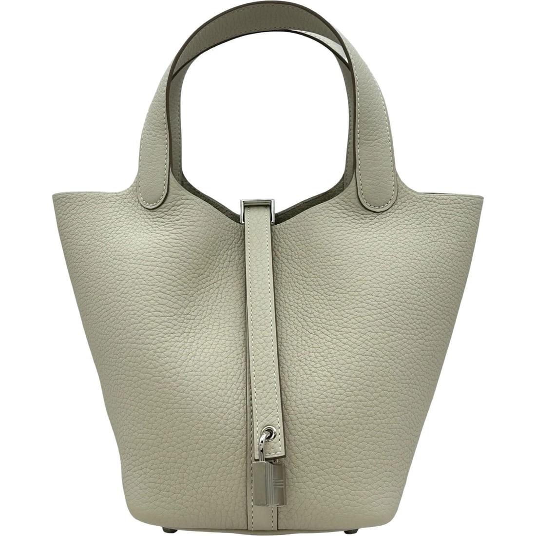HERMES PICOTAN LOCK HANDBAG: HERMES Picotan Lock Handbag Brand: HERMES Type/Style: Handbag Material: Taurillon Clemence Color: Kure SilverHardware Size: W9.1 x H7.5x D5.1inch Accessories: None Accessories Notice: When purchasing
