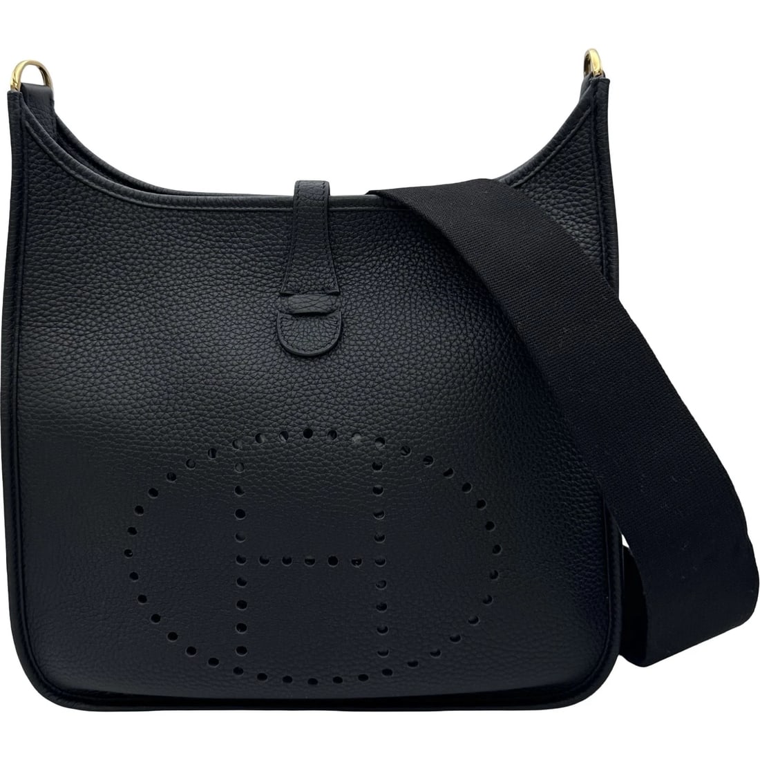 HERMES EVELYN SHOULDER BAG: HERMES Evelyn Shoulder Bag Brand: HERMES Type/Style: Shoulder Bag Material: Taurillon Clemence Color: Black Gold Hardware Size: W11.0 x H11.8x D3.1inch Shoulder:48.4inch Accessories: None