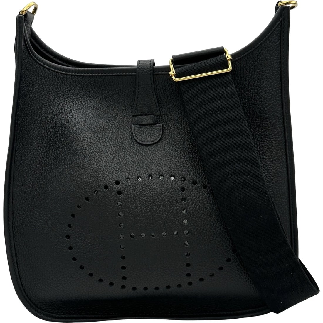 HERMES EVELYN SHOULDER BAG: HERMES Evelyn Shoulder Bag Brand: HERMES Type/Style: Shoulder Bag Material: Taurillon Clemence Color: Black Gold Hardware Size: W10.6 x H11.8x D3.1inch Shoulder:35.4inch Accessories: None Accessories