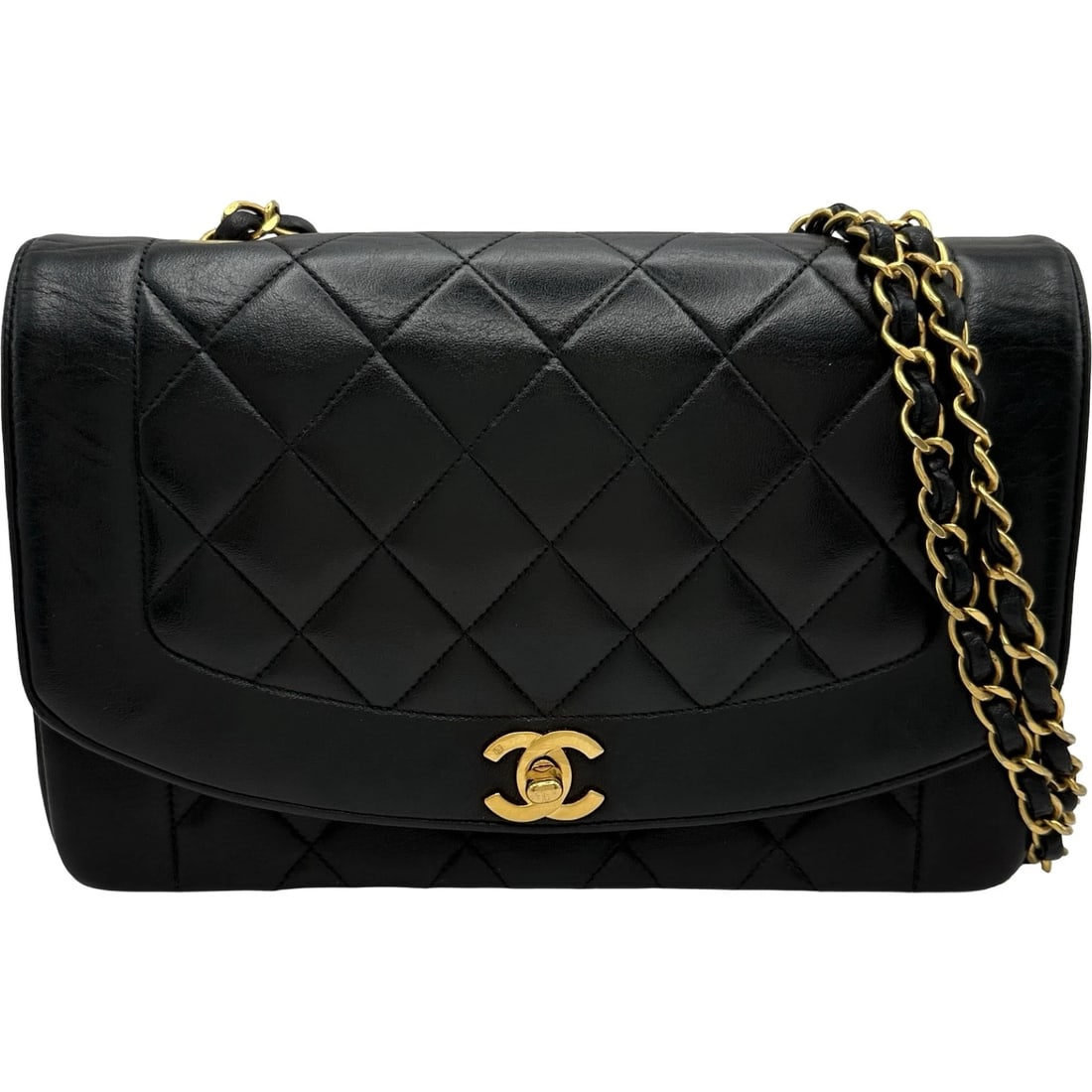 CHANEL DIANA SHOULDER BAG: CHANEL Diana Shoulder Bag Brand: CHANEL Type/Style: Shoulder Bag Material: Ram Color: Black Gold Hardware Size: W9.8 x H6.7x D2.8inch Shoulder:43.7inch Accessories: None Accessories Notice: When