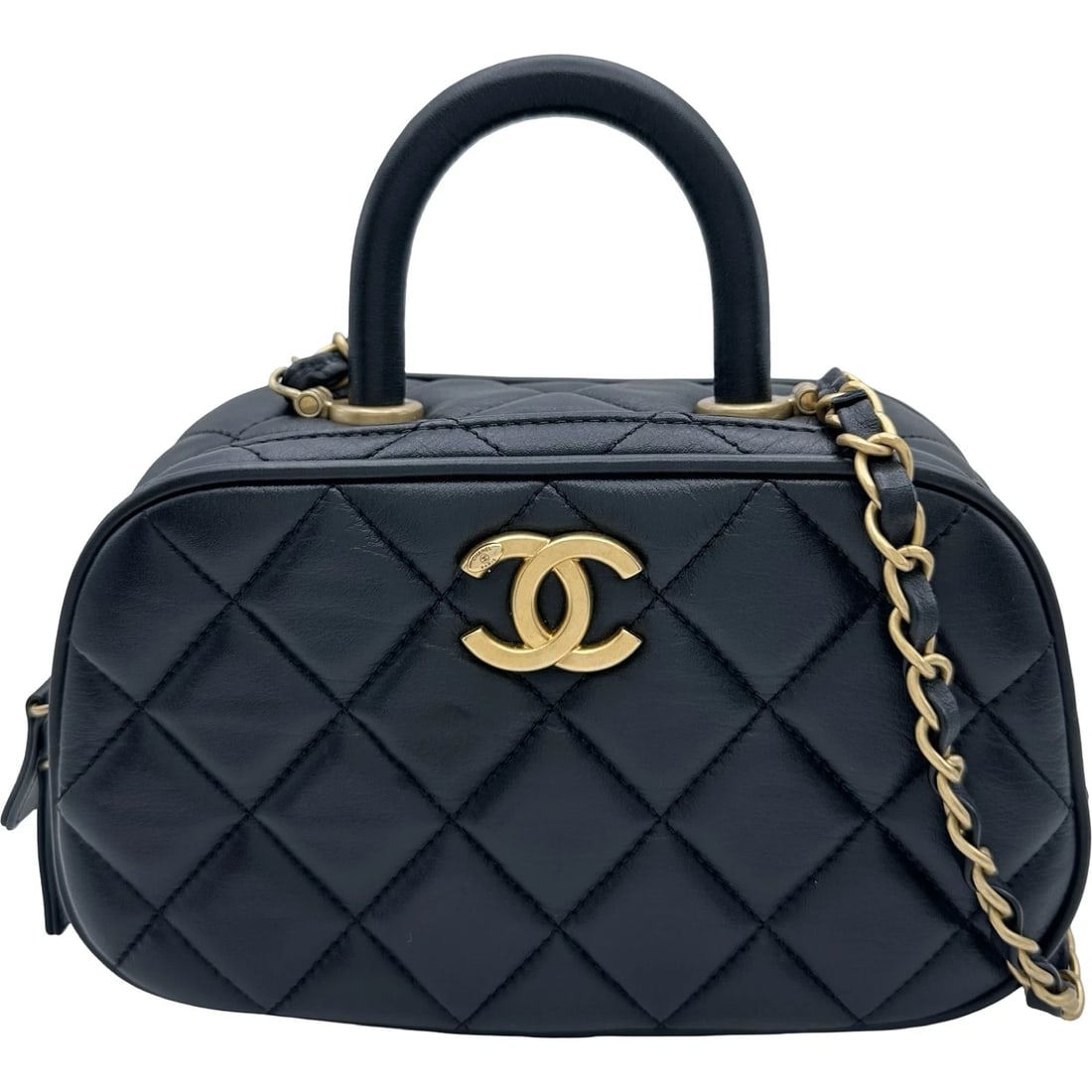 CHANEL MINI BOWLING SHOULDER BAG: CHANEL Mini bowling Shoulder Bag Brand: CHANEL Type/Style: Shoulder Bag Material: Calfskin Color: Black Gold Hardware Size: W7.9 x H4.7x D3.5inch Shoulder:49.2inch Accessories: None Access