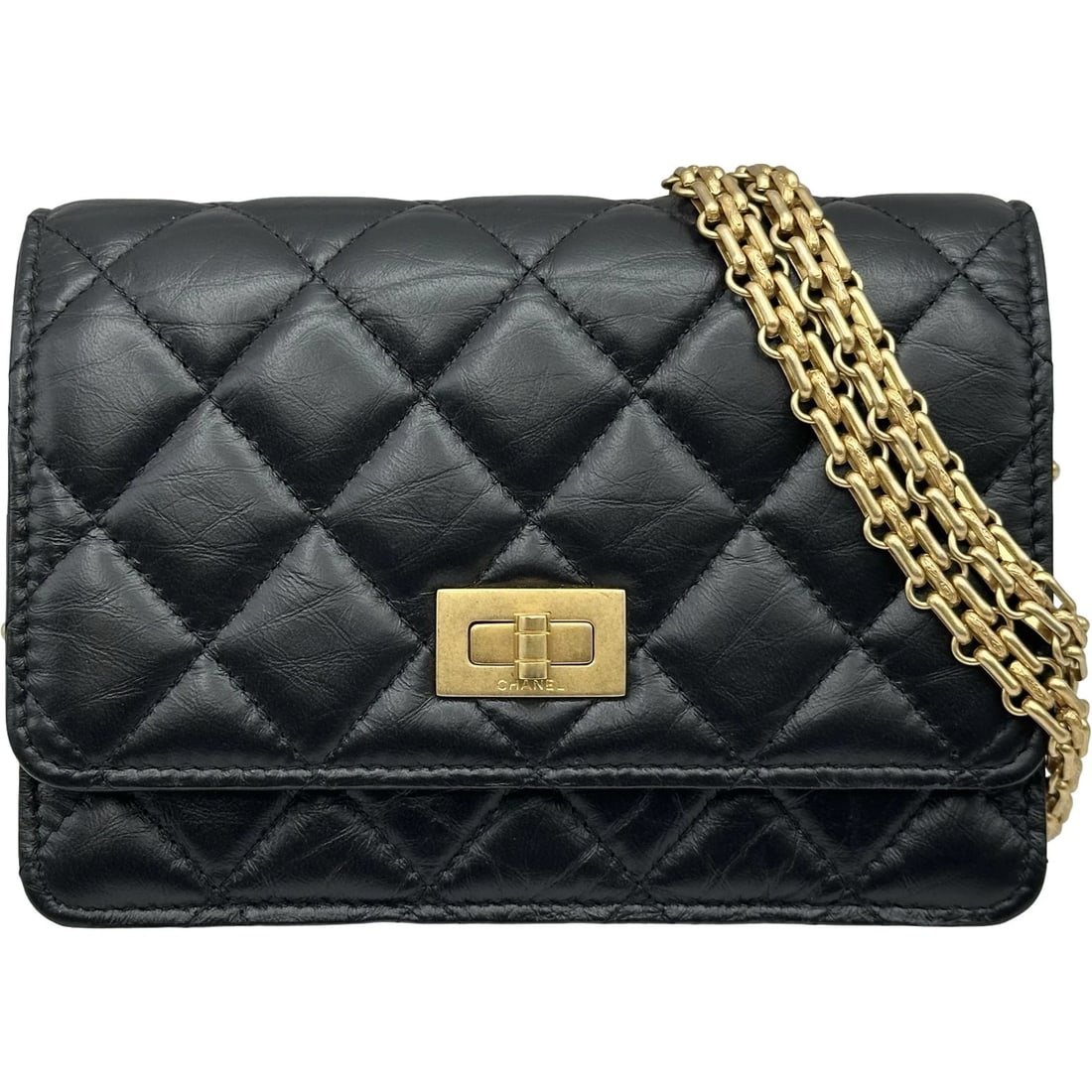 CHANEL MINI CHAIN WALLET SHOULDER BAG: CHANEL Mini Chain Wallet Shoulder Bag Brand: CHANEL Type/Style: Shoulder Bag Material: Aged Calfskin Color: Black Gold Hardware Size: W5.9 x H4.3x D1.4inch Shoulder:47.2inch Accessories: None