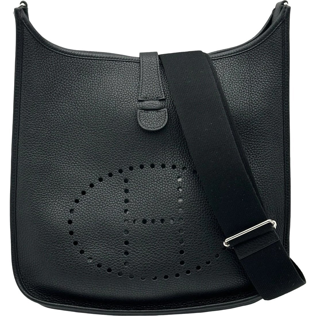 HERMES EVELYN SHOULDER BAG: HERMES Evelyn Shoulder Bag Brand: HERMES Type/Style: Shoulder Bag Material: Taurillon Clemence Color: Black SilverHardware Size: W12.2 x H12.2x D2.8inch Shoulder:36.8inch Accessories: None