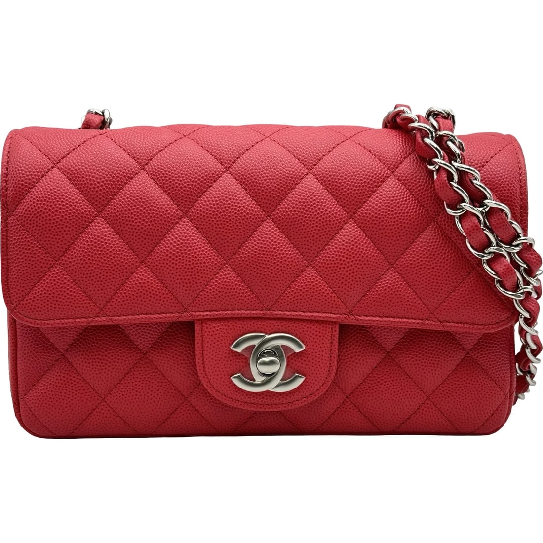 CHANEL MINI MATRASSE SHOULDER BAG: CHANEL Mini Matrasse Shoulder Bag Brand: CHANEL Type/Style: Shoulder Bag Material: Caviar skin Color: Red SilverHardware Size: W7.9 x H4.7x D2.4inch Shoulder:46.9inch Accessories: None Acc