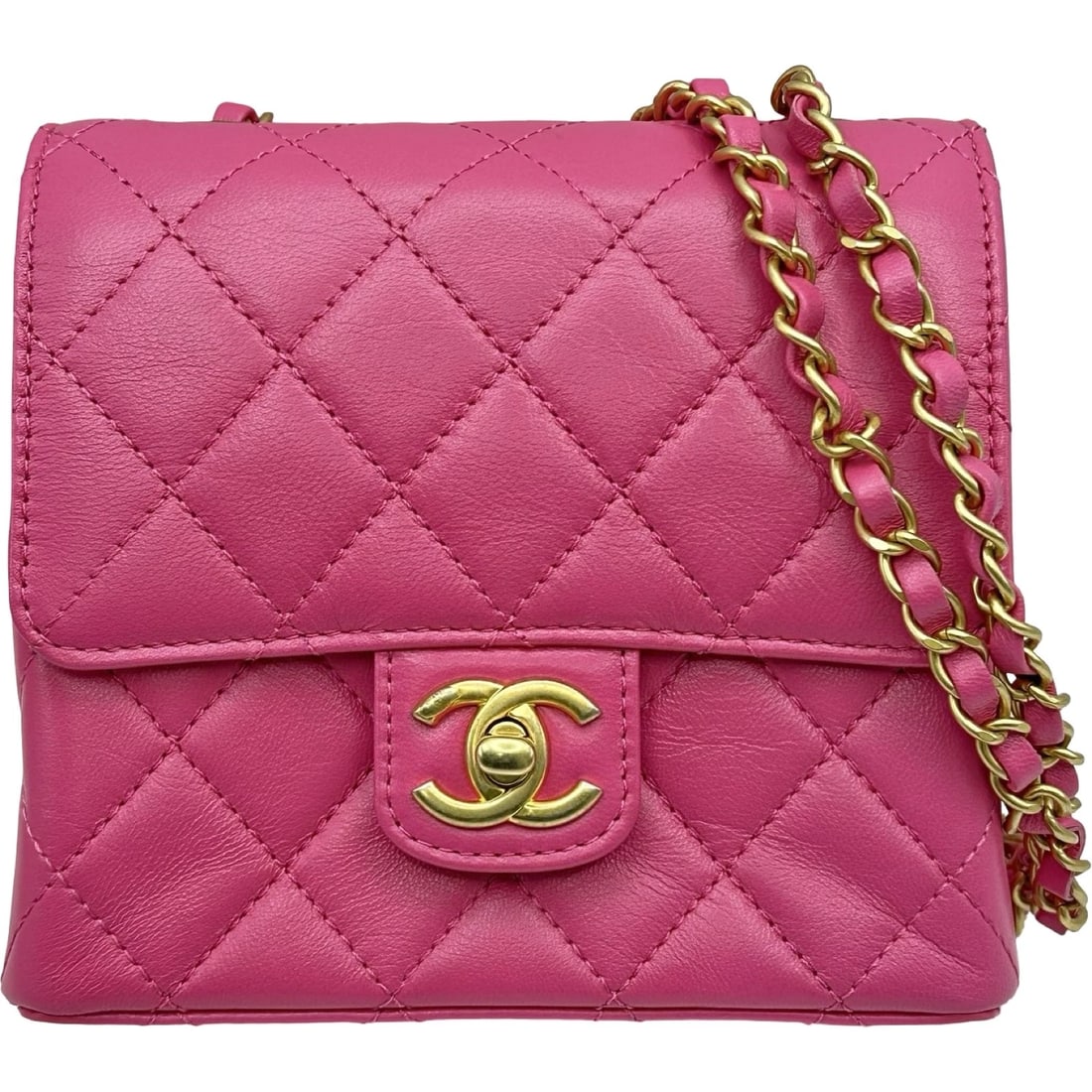 CHANEL MATELASSE MINI FLAP SHOULDER BAG: CHANEL Matelasse Mini Flap Shoulder Bag Brand: CHANEL Type/Style: Shoulder Bag Material: leather Color: Pink Gold Hardware Size: W6.1 x H5.5x D2.8inch Shoulder:39.4inch Accessories: None A