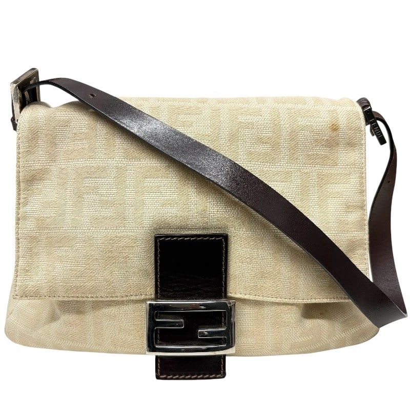 FENDI ZUCCA MAMMA BUCKET HANDBAG: FENDI Zucca Mamma Bucket Handbag Brand: FENDI Type/Style: Handbag Material: Nylon Jacquard Color: beige Size: W11.0 x H7.5x D5.1inch Accessories: None Accessories Notice: When purchasing p