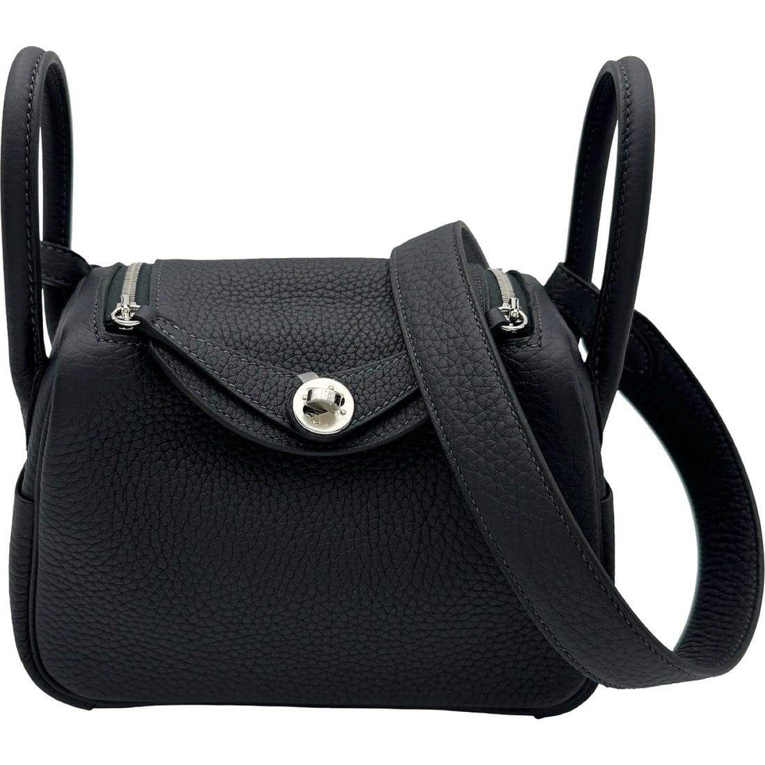 HERMES LINDY MINI SHOULDER BAG: HERMES Lindy mini Shoulder Bag Brand: HERMES Type/Style: Shoulder Bag Material: Taurillon Clemence Color: Cavan Silver Hardware Size: W7.5 x H4.9x D3.5inch Shoulder:39.0inch Accessories: None