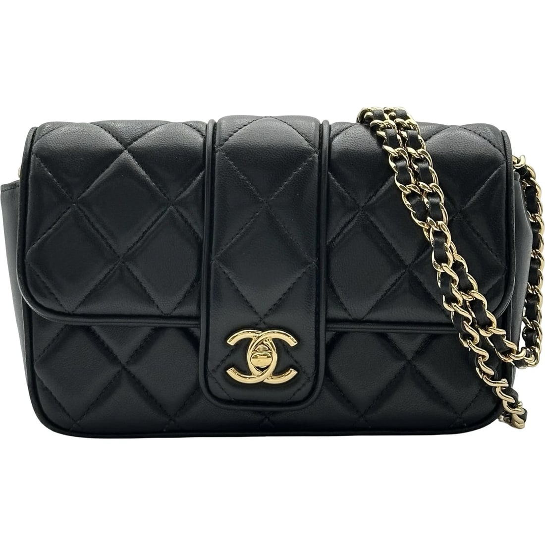 CHANEL CHAIN POCHETTE SHOULDER BAG: CHANEL Chain pochette Shoulder Bag Brand: CHANEL Type/Style: Shoulder Bag Material: lambskin Color: Black Gold Hardware Size: W6.9 x H4.5x D1.6inch Shoulder:45.9inch Accessories: None Accessories