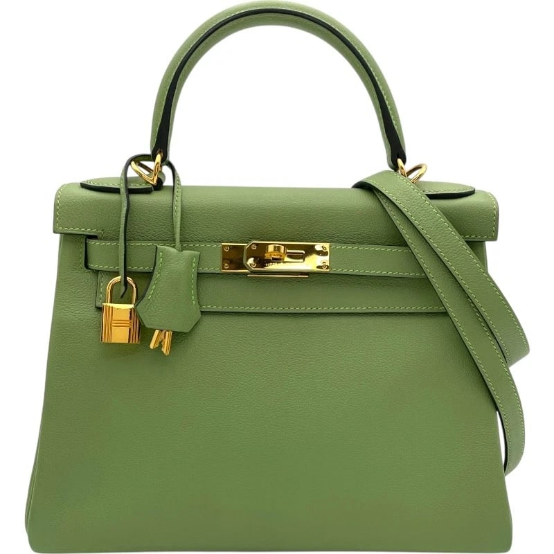 HERMES KELLY SHOULDER BAG: HERMES Kelly Shoulder Bag Brand: HERMES Type/Style: Shoulder Bag Material: Evercolor Color: Vale Cricket Gold Hardware Size: W11.0 x H8.3x D3.9inch Shoulder:36.2inch Accessories: None Accessories