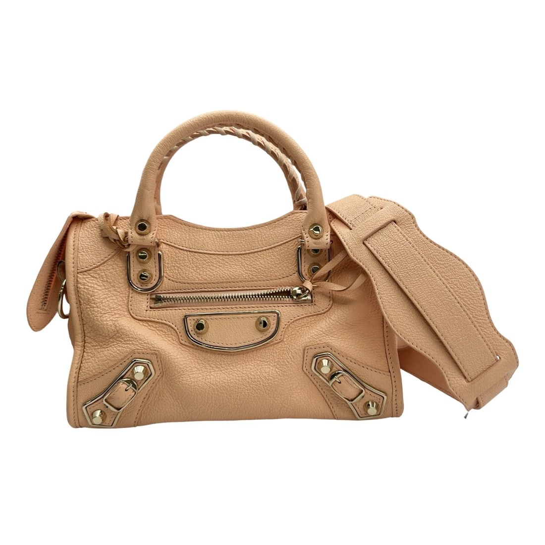 BALENCIAGA CLASSIC MINI CITY SHOULDER BAG: BALENCIAGA Classic Mini City Shoulder Bag Brand: BALENCIAGA Type/Style: Shoulder Bag Material: leather Color: Pink Beige Gold Hardware Size: W9.3 x H6.5x D3.1inch Shoulder:35.4inch Accessories: None