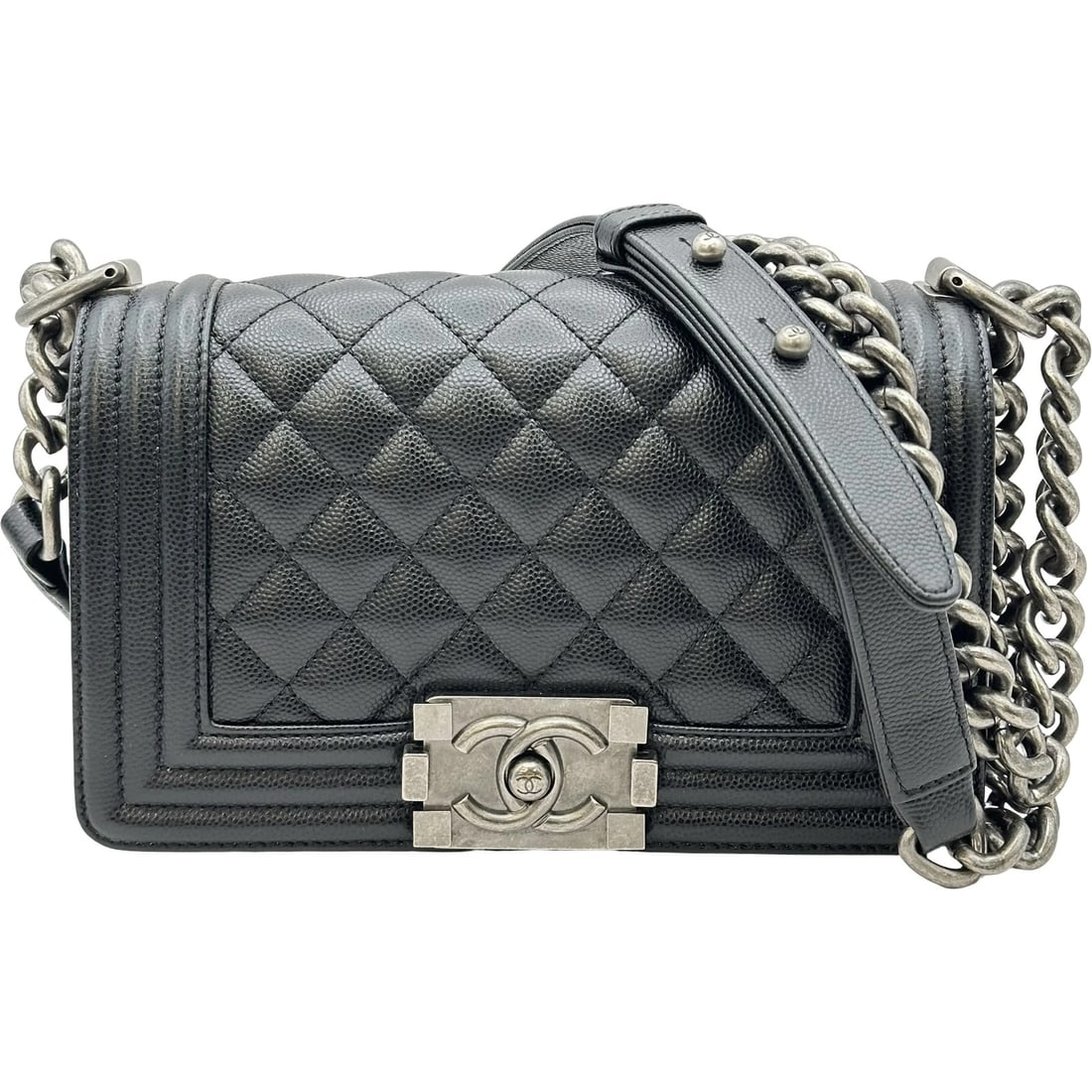 CHANEL BOY CHANEL SHOULDER BAG: CHANEL boy chanel Shoulder Bag Brand: CHANEL Type/Style: Shoulder Bag Material: caviar Color: Black SilverHardware Size: W7.9 x H4.9x D2.0inch Shoulder:24.8inch Accessories: None Accessori