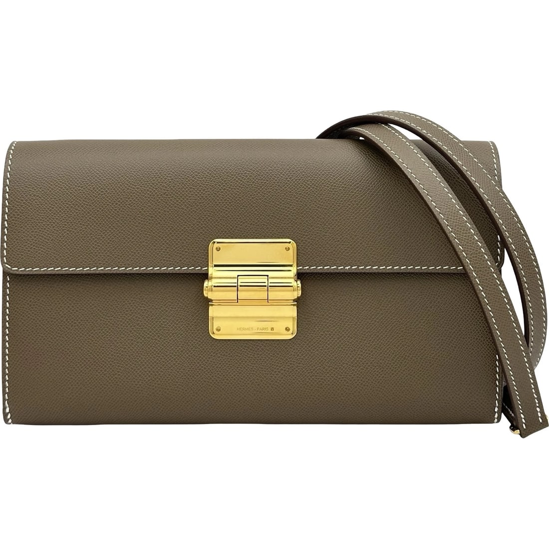 HERMES CHERNIERE TOUGO SHOULDER BAG: HERMES Cherniere Tougo Shoulder Bag Brand: HERMES Type/Style: Shoulder Bag Material: Madam Color: Etup Gold Hardware Size: W7.9 x H4.5x D1.4inch Shoulder:29.1inch Accessories: None Accessories