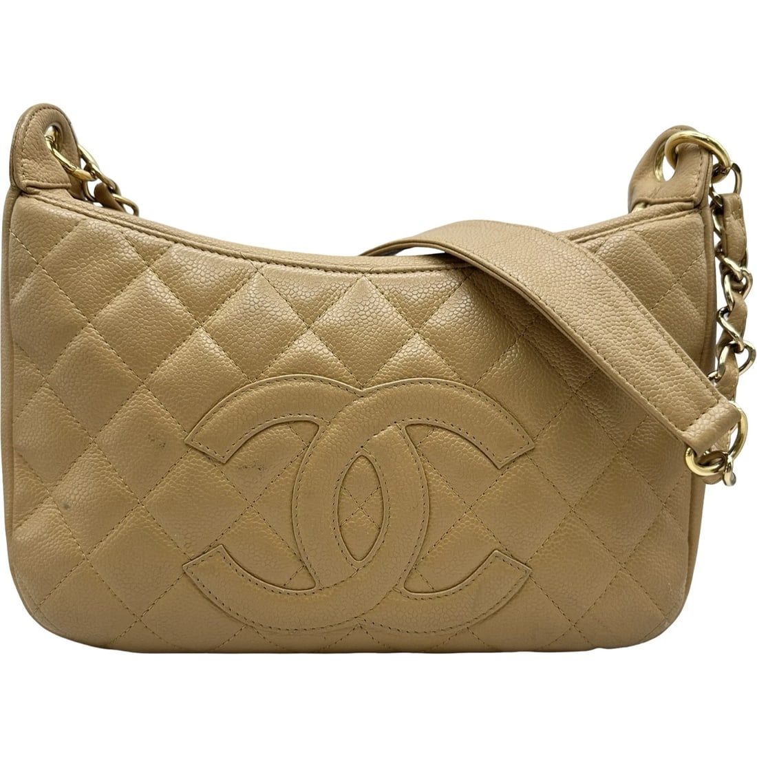 CHANEL COCO MARK CHAIN SHOULDER BAG: CHANEL COCO Mark Chain Shoulder Bag Brand: CHANEL Type/Style: Shoulder Bag Material: caviar Color: Beige Gold Hardware Size: W10.8 x H6.7x D3.5inch Shoulder:23.6inch Accessories: None Accessories