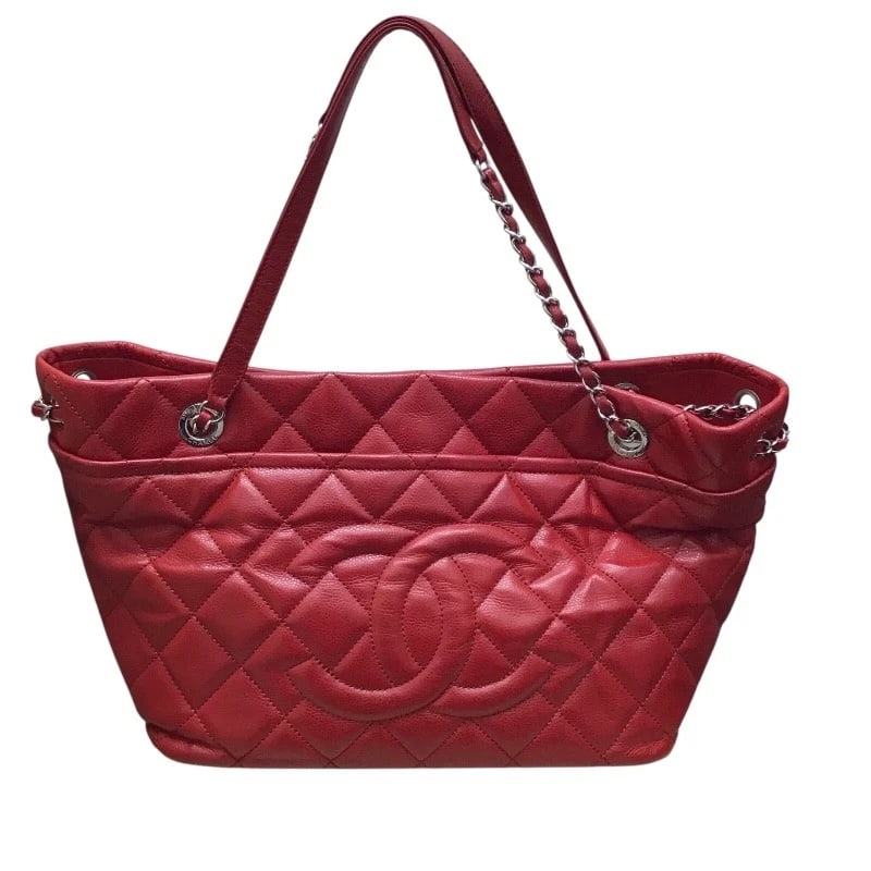 CHANEL COCO MARK CHAIN TOTE BAG: CHANEL COCO Mark Chain Tote Bag Brand: CHANEL Type/Style: Tote Bag Material: Caviar skin Color: Red SilverHardware Size: W12.6 x H9.4x D6.3inch Accessories: None Accessories Notice: When p