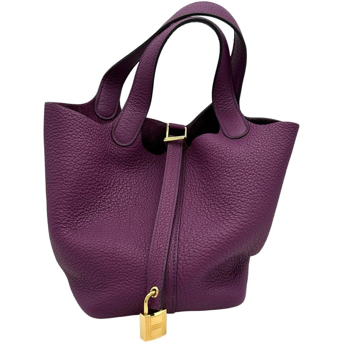 HERMES PICOTAN LOCK HANDBAG: HERMES Picotan Lock Handbag Brand: HERMES Type/Style: Handbag Material: Taurillon Clemence Color: Gold Hardware Size: W7.1 x H7.1x D5.3inch Accessories: None Accessories Notice: When purchasing