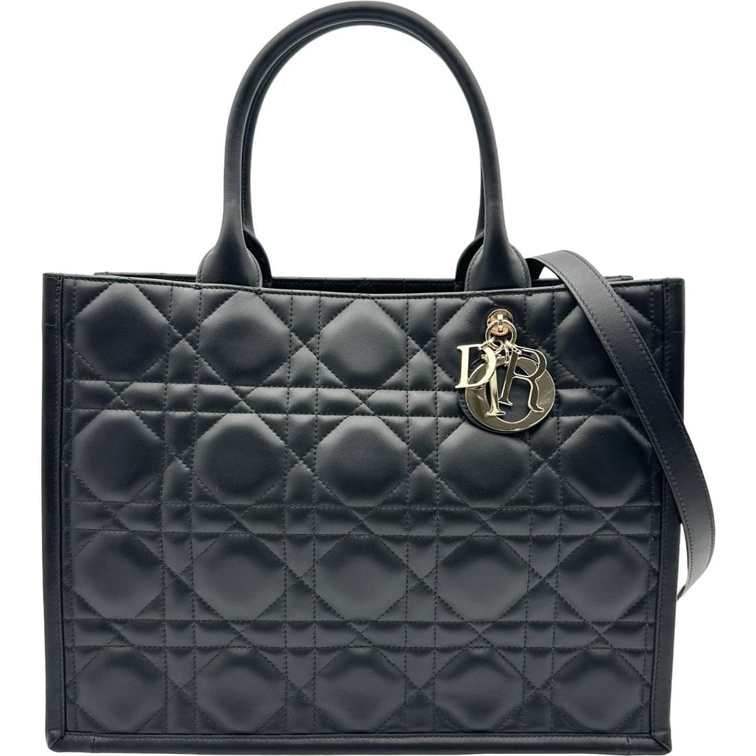 CHRISTIAN DIOR BOOK TOTE BAG: Christian Dior Book Tote Bag Brand: Christian Dior Type/Style: Tote Bag Material: Calfskin Cannage Color: black Size: W14.2 x H10.6x D6.7inch Shoulder:34.6inch Accessories: None Accessorie