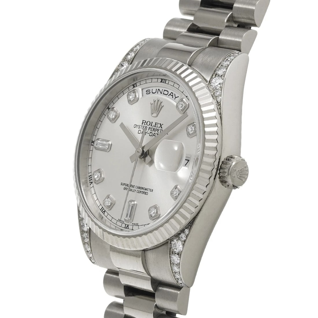 ROLEX DAY-DATE SILVER/DIAMOND WATCH - 2