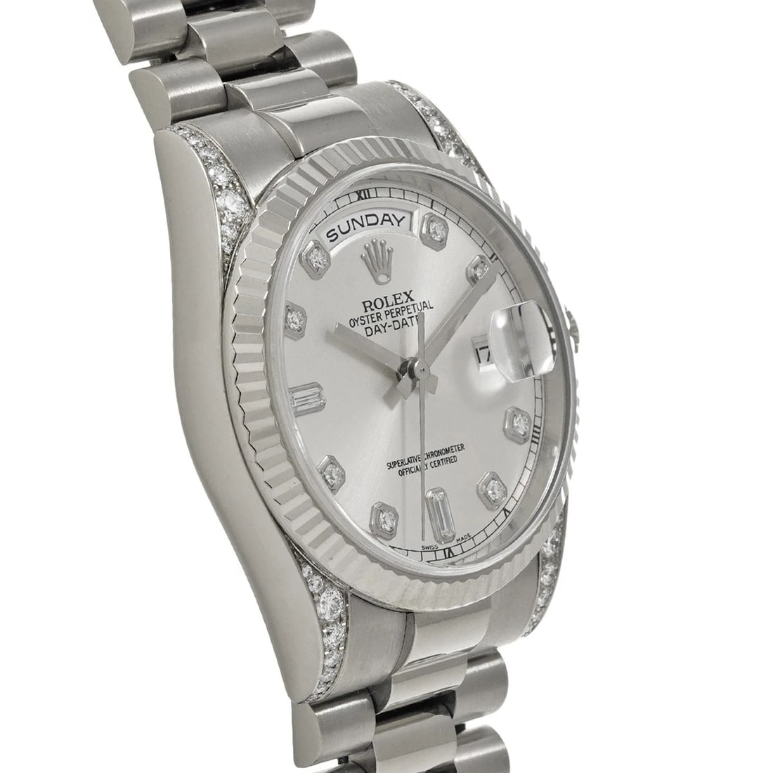 ROLEX DAY-DATE SILVER/DIAMOND WATCH - 3
