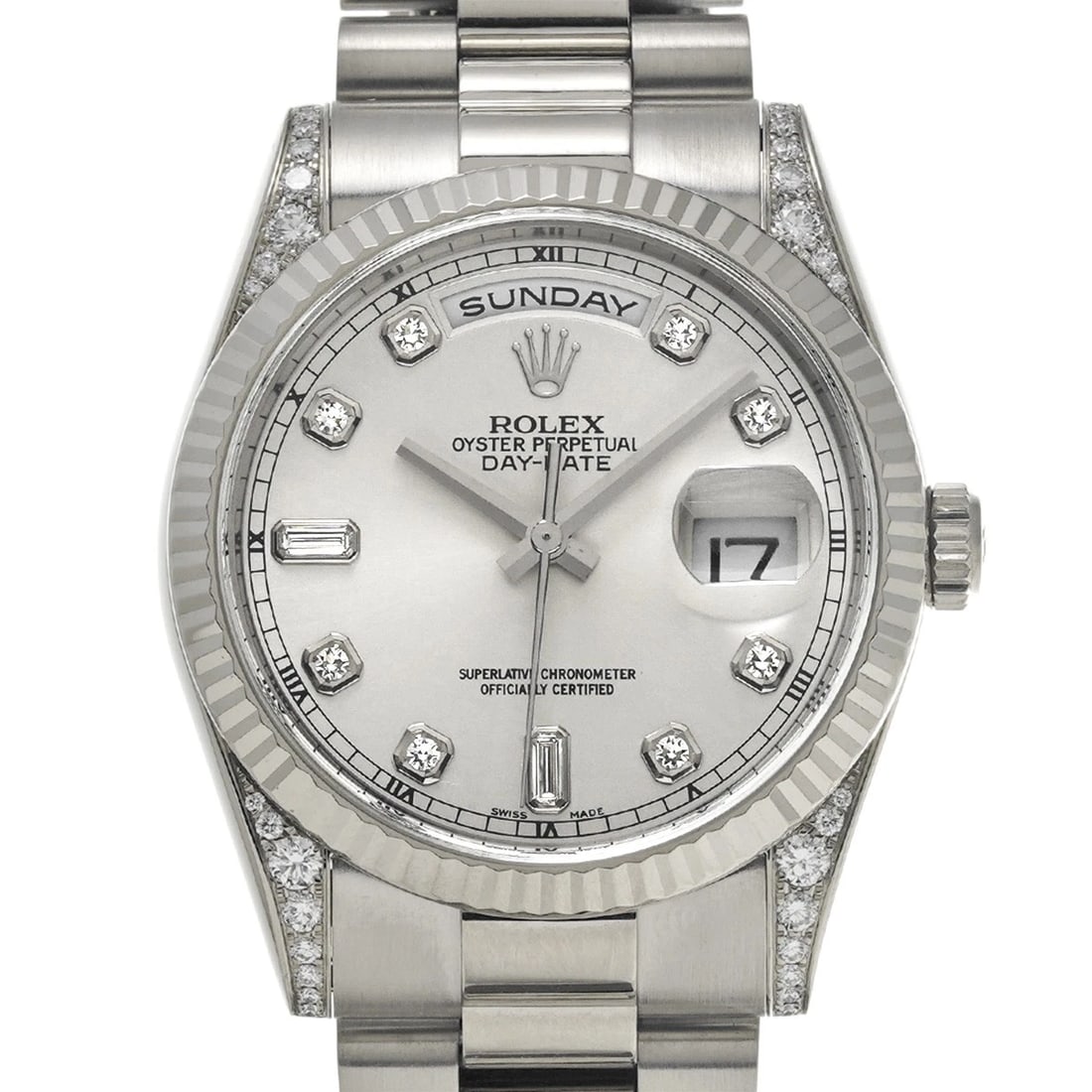 ROLEX DAY-DATE SILVER/DIAMOND WATCH - 4