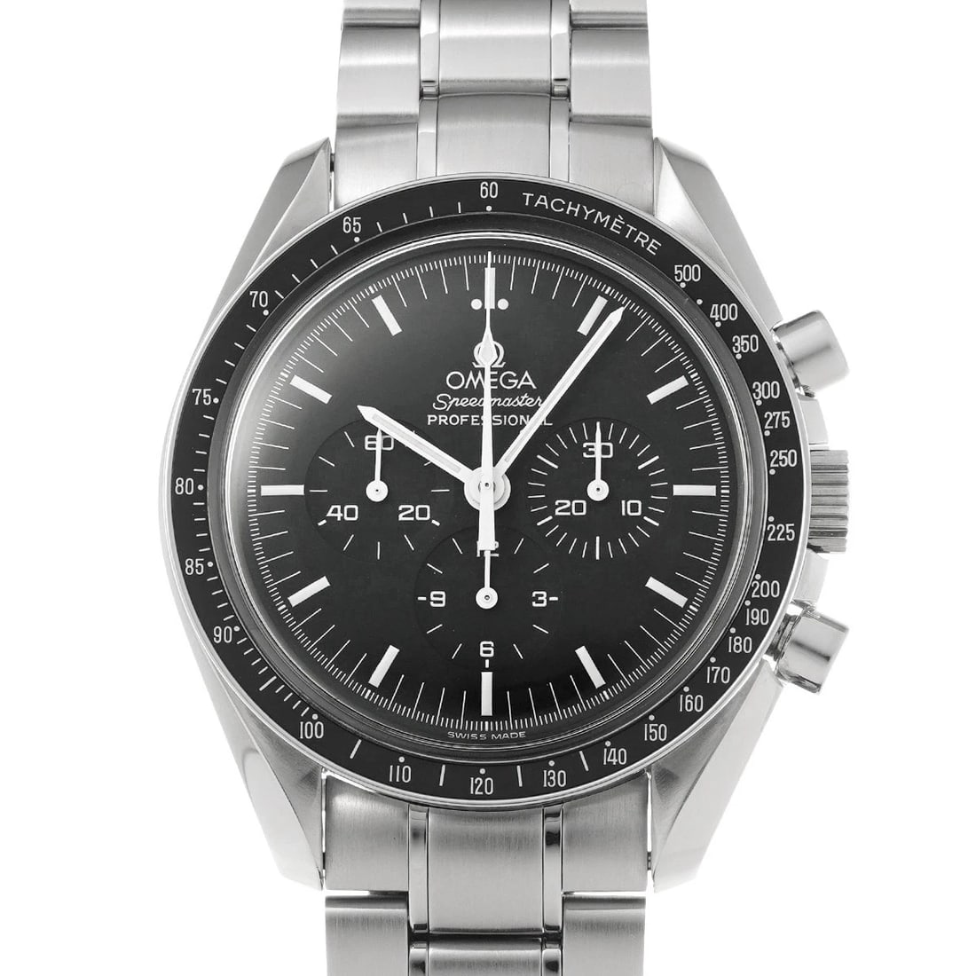OMEGA SPEEDMASTER MOONWATCH PROFESSIONAL BLACK WATCH: OMEGA Speedmaster Moonwatch Professional black Watch Brand: OMEGA Type/Style: Wristwatch Material: Band Material Stainless steel, Case Material Stainless steel Color: Dial Color black Size: Case Size