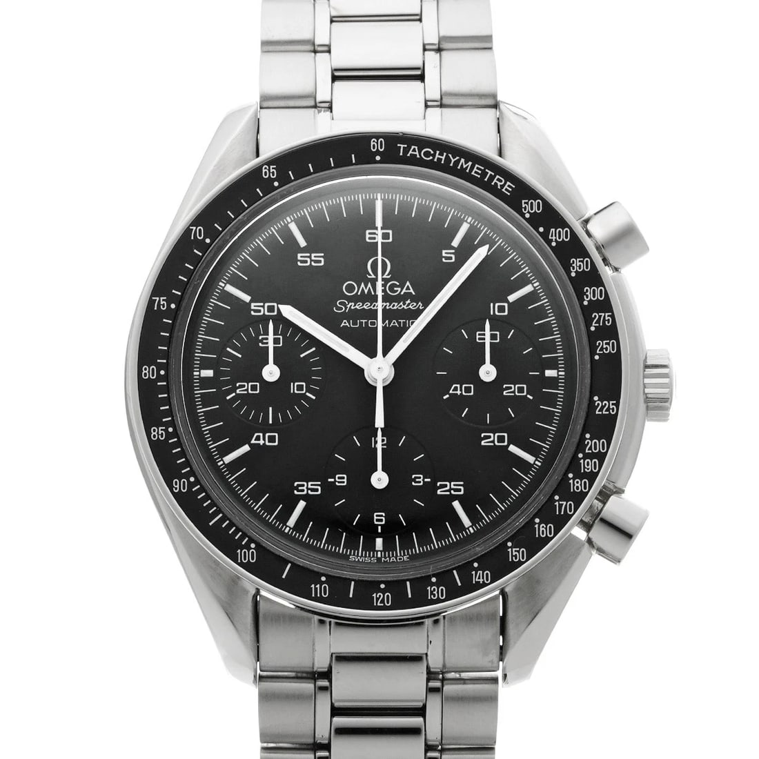 OMEGA SPEEDMASTER DATE BLACK WATCH: OMEGA Speedmaster Date black Watch Brand: OMEGA Type/Style: Wristwatch Material: Band Material Stainless steel, Case Material Stainless steel Color: Dial Color black Size: Case Size H/about 39mm