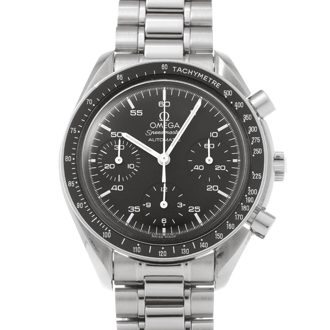 OMEGA SPEEDMASTER AUTOMATIC BLACK WATCH: OMEGA Speedmaster Automatic black Watch Brand: OMEGA Type/Style: Wristwatch Material: Band Material Stainless steel, Case Material Stainless steel Color: Dial Color black Size: Case Size H/about 39mm