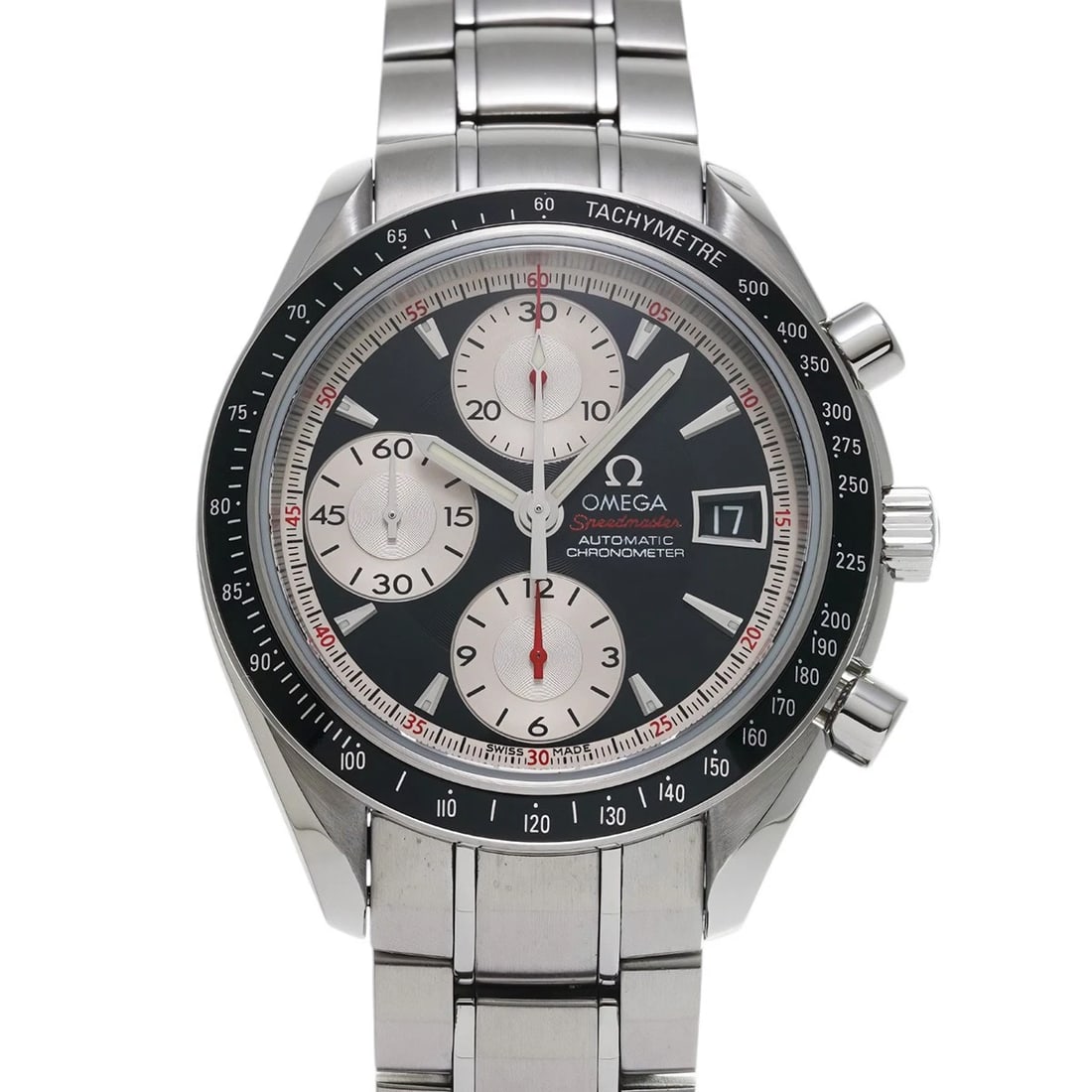 OMEGA SPEEDMASTER DATE BLACK/SILVER WATCH: OMEGA Speedmaster Date black/Silver Watch Brand: OMEGA Type/Style: Wristwatch Material: Band Material Stainless Steel, Case Material Stainless Steel Color: Dial Color Dial Color Black Band Color