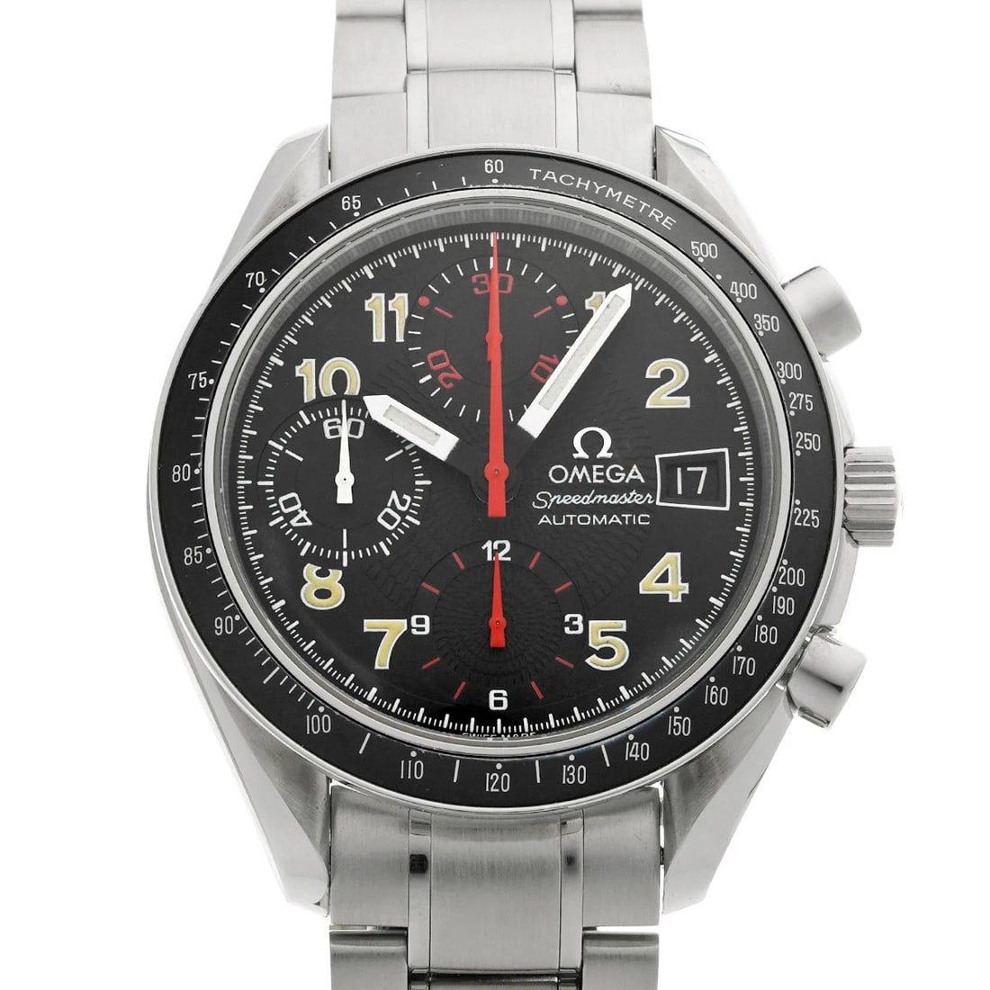 OMEGA SPEEDMASTER DATE MARK 40 COSMOS BLACK WATCH: OMEGA Speedmaster Date Mark 40 Cosmos black Watch Brand: OMEGA Type/Style: Wristwatch Material: Band Material Stainless steel, Case Material Stainless steel Color: Dial Color black Size: Case Size