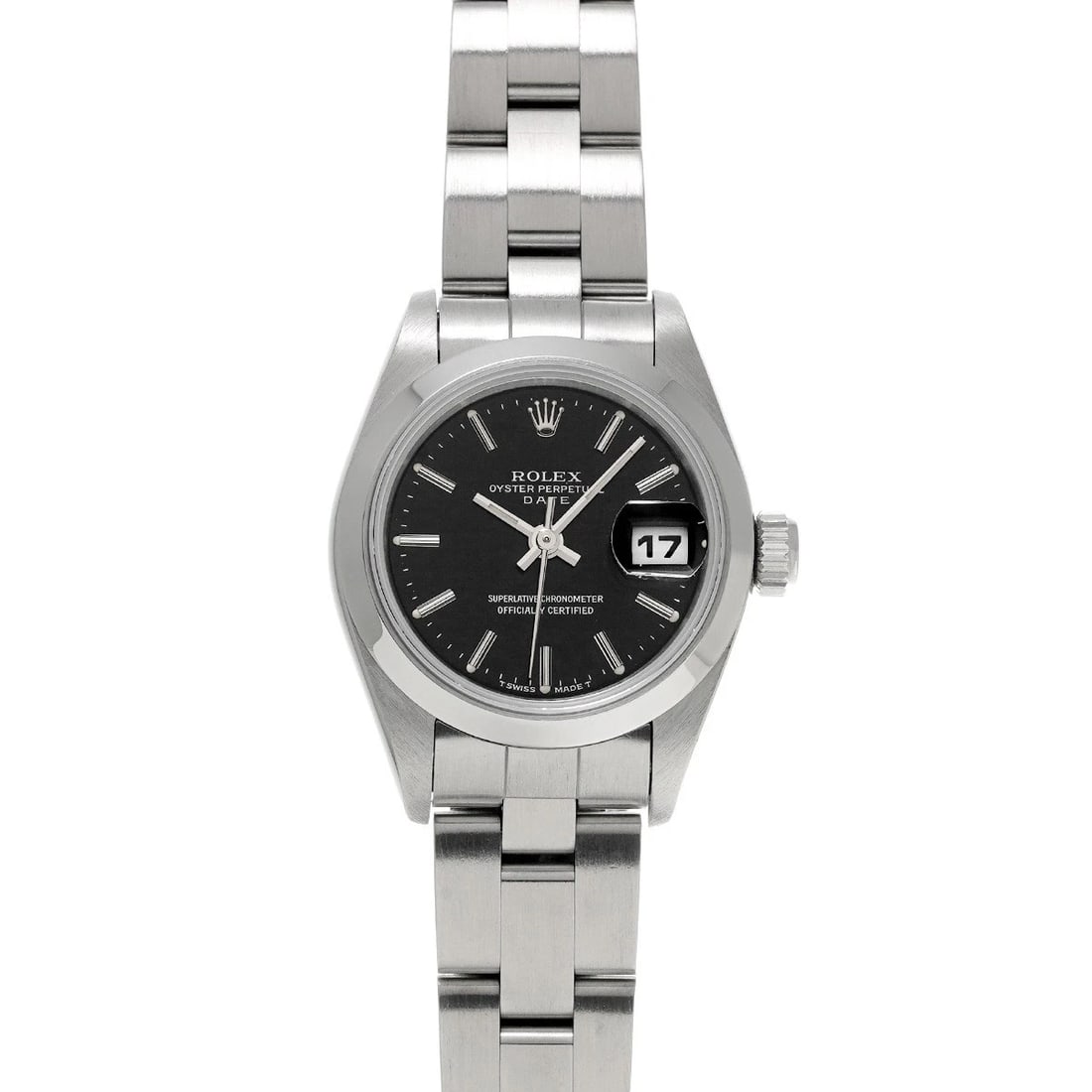 ROLEX OYSTER PERPETUAL DATE BLACK WATCH: ROLEX Oyster Perpetual Date black Watch Brand: ROLEX Type/Style: Wristwatch Material: Band Material Stainless steel, Case Material Stainless steel Color: Dial Color black Size: Case Size H/about 26mm 