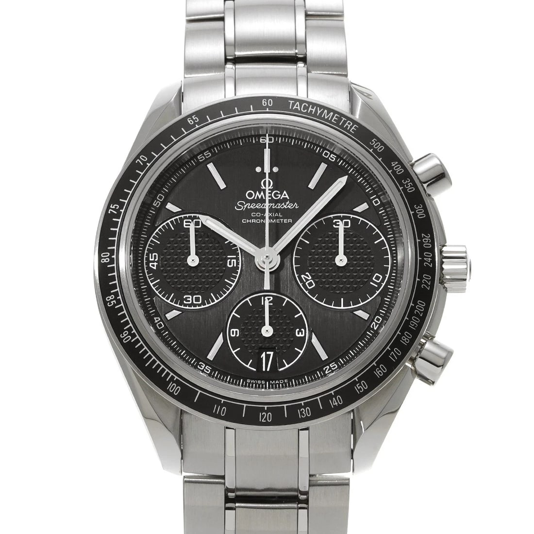 OMEGA SPEEDMASTER RACING CO-AXIAL BLACK WATCH: OMEGA Speedmaster Racing Co-axial black Watch Brand: OMEGA Type/Style: Wristwatch Material: Band Material Stainless steel, Case Material Stainless steel Color: Dial Color black Size: Case Size
