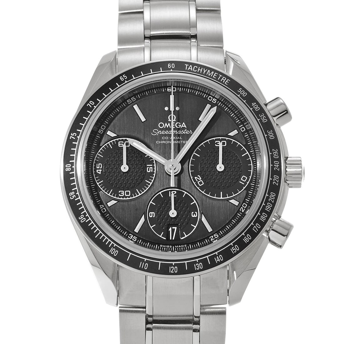 OMEGA SPEEDMASTER RACING CO-AXIAL BLACK WATCH: OMEGA Speedmaster Racing Co-axial black Watch Brand: OMEGA Type/Style: Wristwatch Material: Band Material Stainless steel, Case Material Stainless steel Color: Dial Color black Size: Case Size