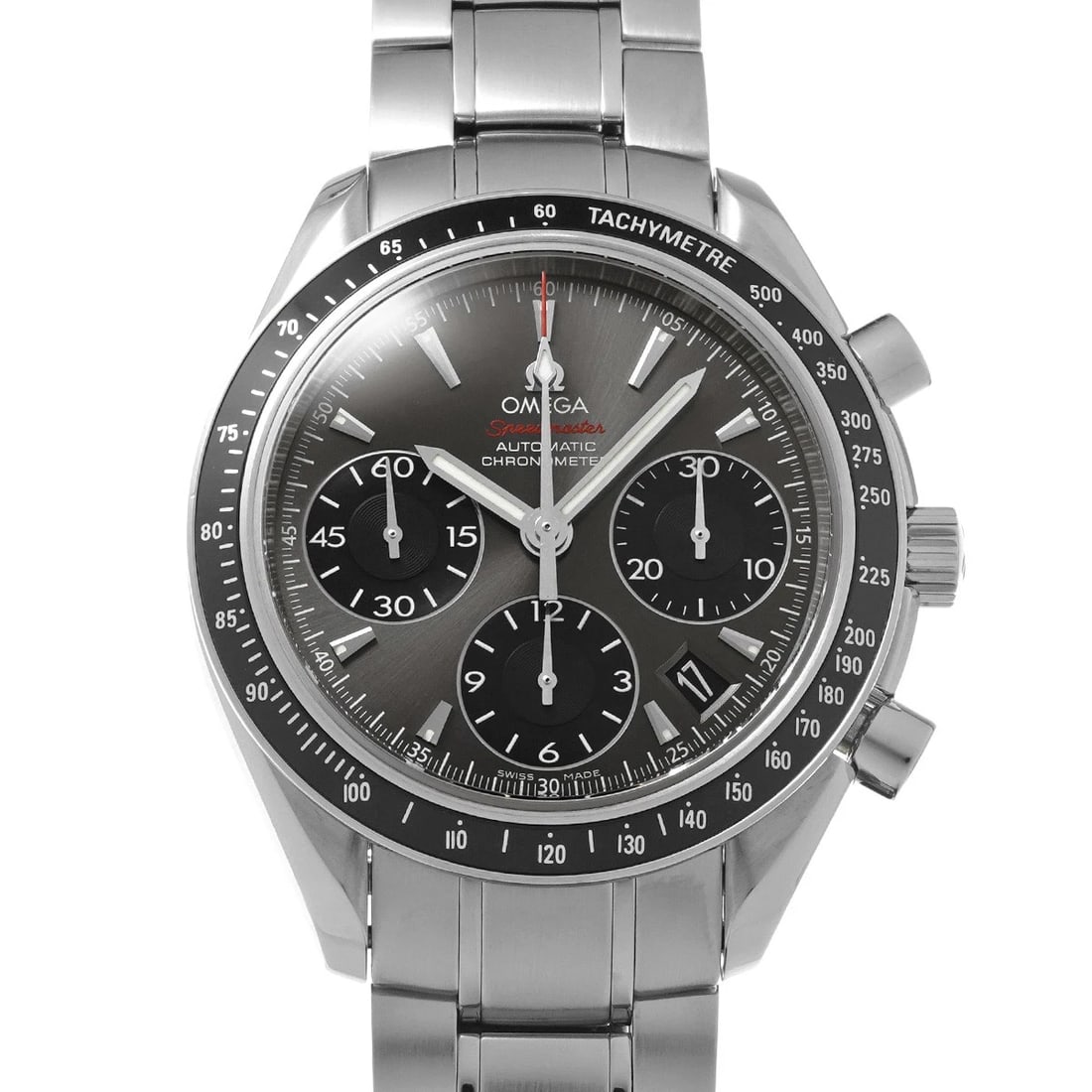 OMEGA SPEEDMASTER DATE GRAY/BLACK WATCH: OMEGA Speedmaster Date gray/black Watch Brand: OMEGA Type/Style: Wristwatch Material: Band Material Stainless Steel, Case Material Stainless Steel Color: Dial Color Dial Color Gray Case Color Silver