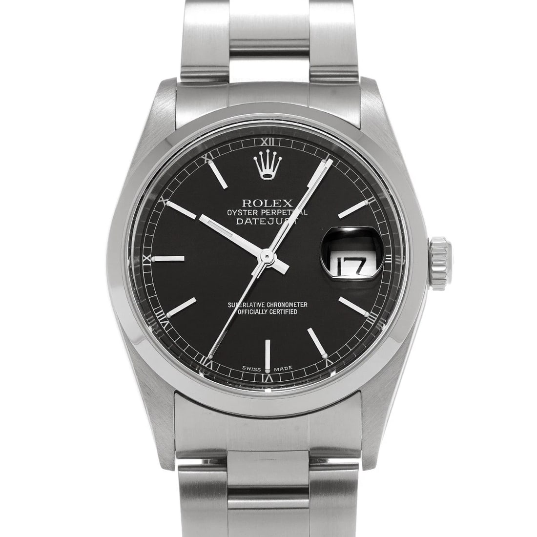 ROLEX DATEJUST BLACK WATCH: ROLEX Datejust black Watch Brand: ROLEX Type/Style: Wristwatch Material: Band Material Stainless steel, Case Material Stainless steel Color: Dial Color black Size: Case Size H/about 36mm W/about 36mm