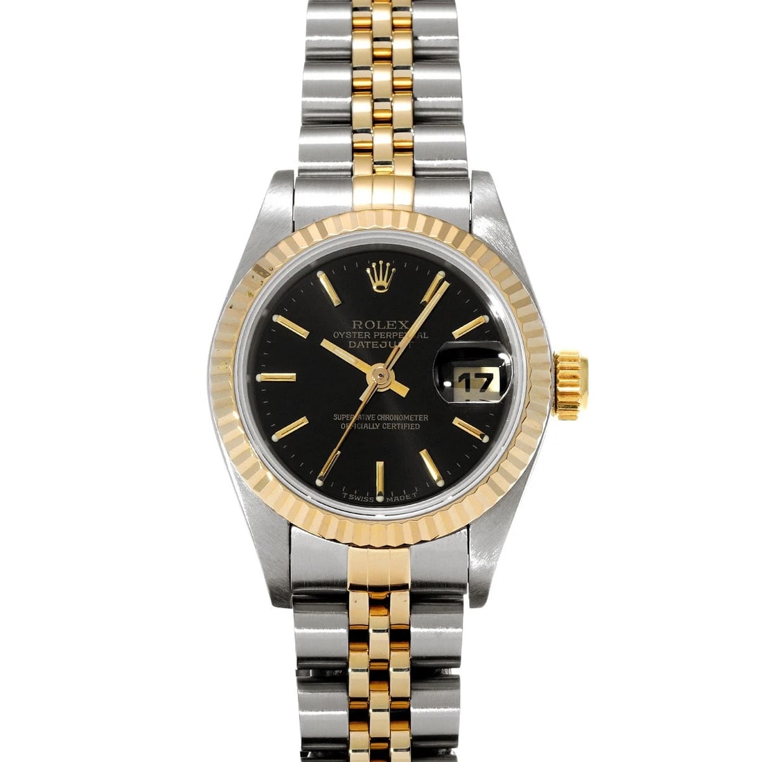 ROLEX DATEJUST BLACK WATCH: ROLEX Datejust black Watch Brand: ROLEX Type/Style: Wristwatch Material: Band Material Stainless steel/Yellow Gold, Case Material Stainless steel Color: Dial Color black Size: Case Size H/about 26mm W