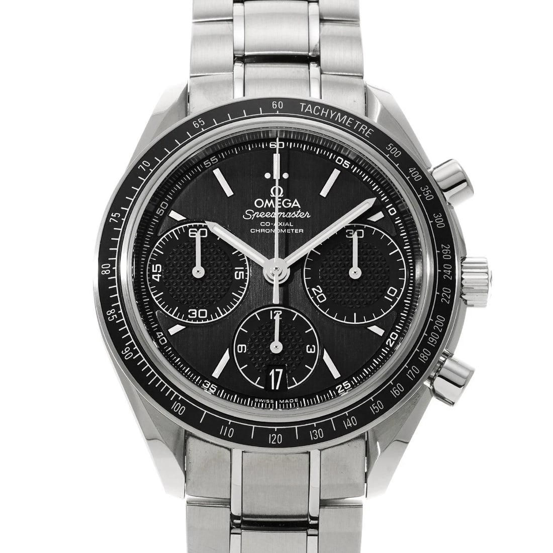OMEGA SPEEDMASTER RACING CO-AXIAL BLACK WATCH: OMEGA Speedmaster Racing Co-axial black Watch Brand: OMEGA Type/Style: Wristwatch Material: Band Material Stainless steel, Case Material Stainless steel Color: Dial Color black Size: Case Size