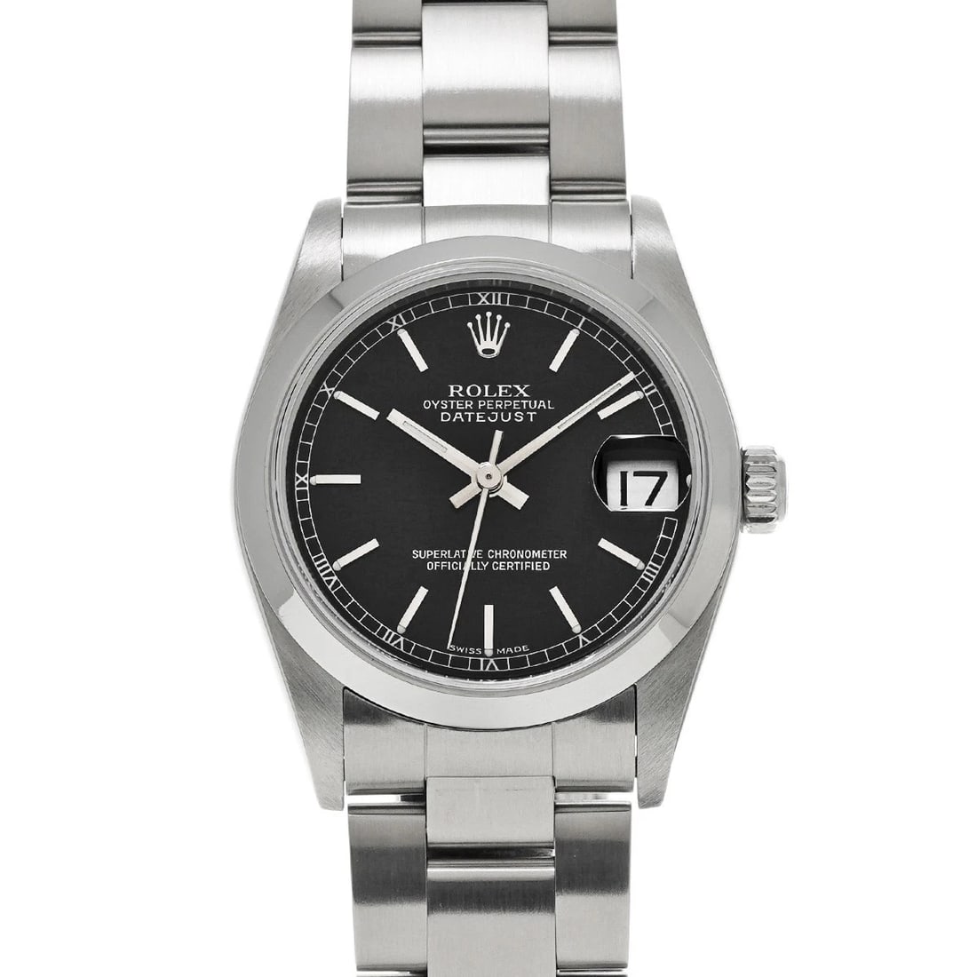 ROLEX DATEJUST BLACK WATCH: ROLEX Datejust black Watch Brand: ROLEX Type/Style: Wristwatch Material: Band Material Stainless steel, Case Material Stainless steel Color: Dial Color black Size: Case Size H/about 31mm W/about 31mm