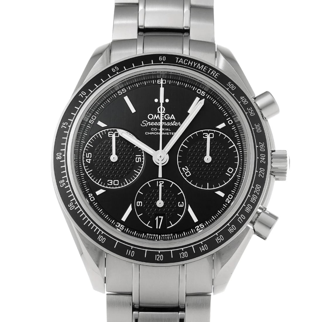 OMEGA SPEEDMASTER RACING CO-AXIAL BLACK WATCH: OMEGA Speedmaster Racing Co-axial black Watch Brand: OMEGA Type/Style: Wristwatch Material: Band Material Stainless steel, Case Material Stainless steel Color: Dial Color black Size: Case Size