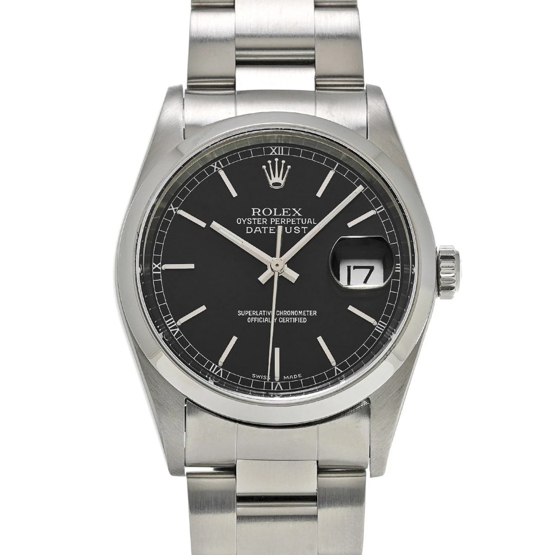 ROLEX DATEJUST BLACK WATCH: ROLEX Datejust black Watch Brand: ROLEX Type/Style: Wristwatch Material: Band Material Stainless steel, Case Material Stainless steel Color: Dial Color black Size: Case Size H/about 36mm W/about 36mm