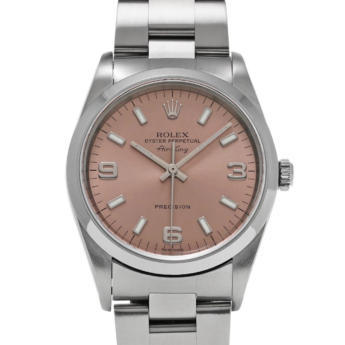 ROLEX AIR-KING PINK WATCH: ROLEX Air-King pink Watch Brand: Rolex Type/Style: Wristwatch Material: Band Material Stainless Steel, Case Material Stainless Steel Color: Dial Color Dial Color Blue Case Color Silver Size: Case