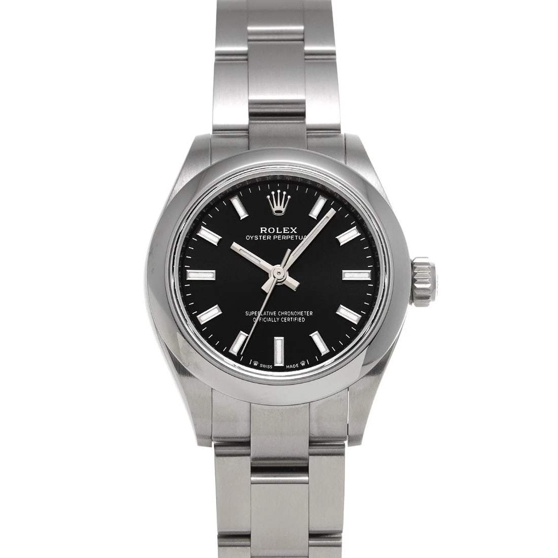 ROLEX OYSTER PERPETUAL 28 BRIGHT BLACK WATCH: ROLEX Oyster Perpetual 28 Bright black Watch Brand: ROLEX Type/Style: Wristwatch Material: Band Material Stainless steel, Case Material Stainless steel Color: Dial Color Bright black Size: Case Size