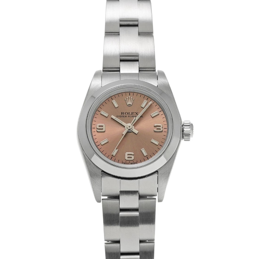 ROLEX OYSTER PERPETUAL 24 PINK WATCH: ROLEX Oyster Perpetual 24 pink Watch Brand: ROLEX Type/Style: Wristwatch Material: Band Material Stainless steel, Case Material Stainless steel Color: Dial Color pink Size: Case Size H/about 24mm