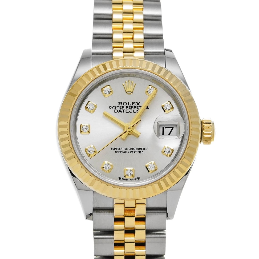 ROLEX DATEJUST 28 SILVER/DIAMOND WATCH: ROLEX Datejust 28 Silver/diamond Watch Brand: ROLEX Type/Style: Wristwatch Material: Band Material Stainless steel/Yellow Gold, Case Material Stainless steel Color: Dial Color Silver Size: Case Size H