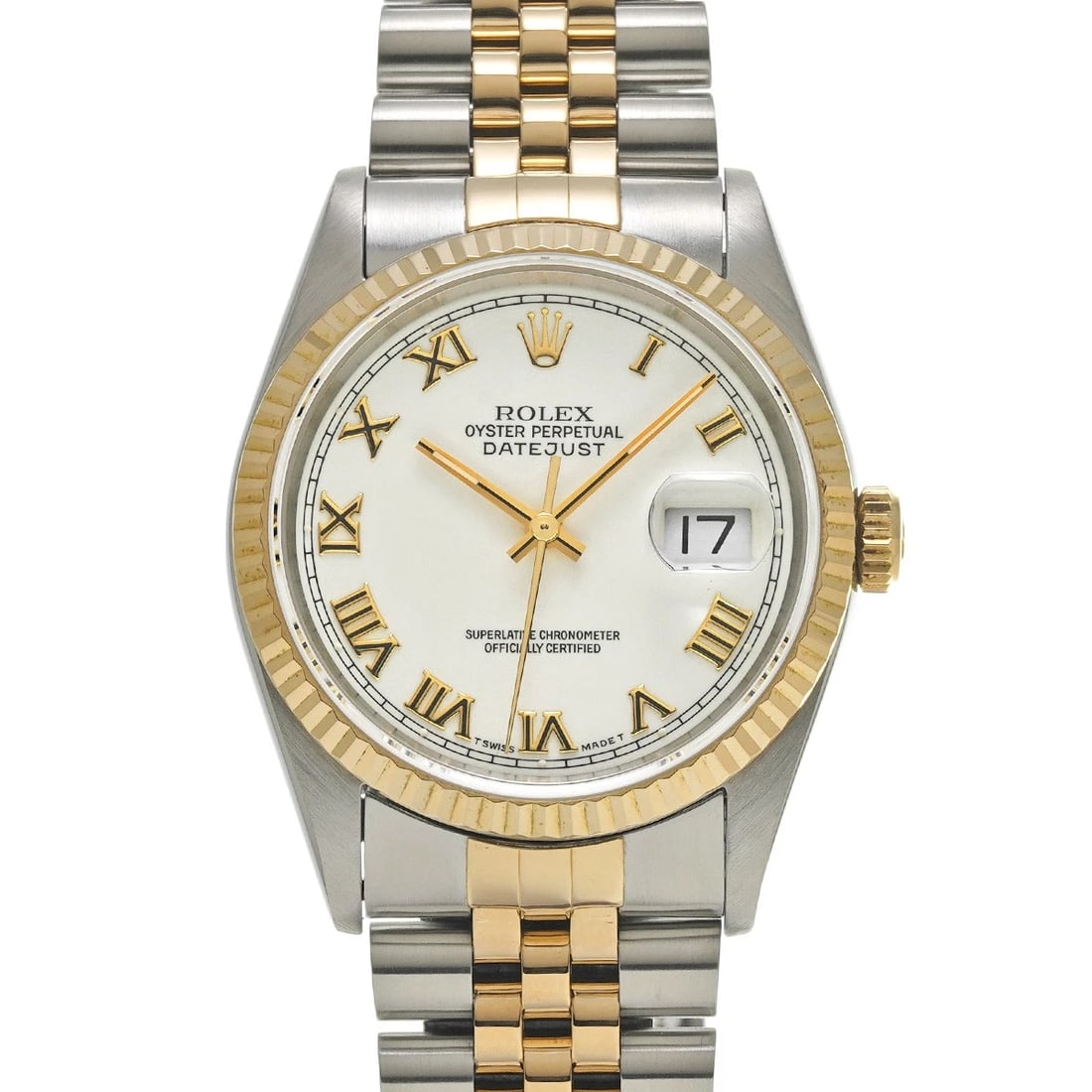 ROLEX DATEJUST 36 WHITE WATCH: ROLEX Datejust 36 white Watch Brand: ROLEX Type/Style: Wristwatch Material: Band Material Stainless steel/Yellow Gold, Case Material Stainless steel Color: Dial Color white Size: Case Size H/about