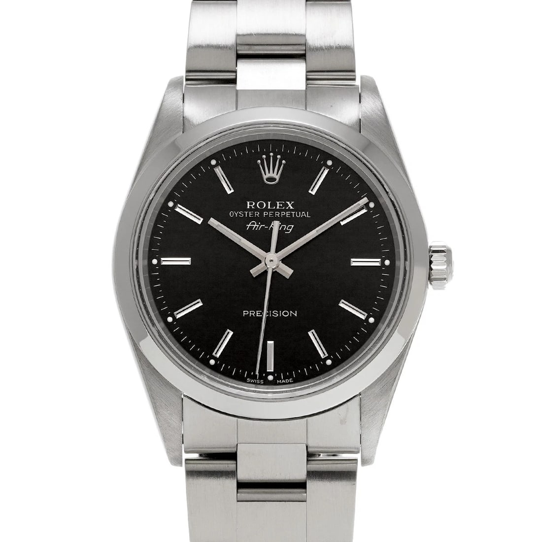 ROLEX AIR-KING BLACK WATCH: ROLEX Air-King black Watch Brand: Rolex Type/Style: Wristwatch Material: Band Material Stainless Steel, Case Material Stainless Steel Color: Dial Color Dial Color Blue Case Color Silver Size: Case