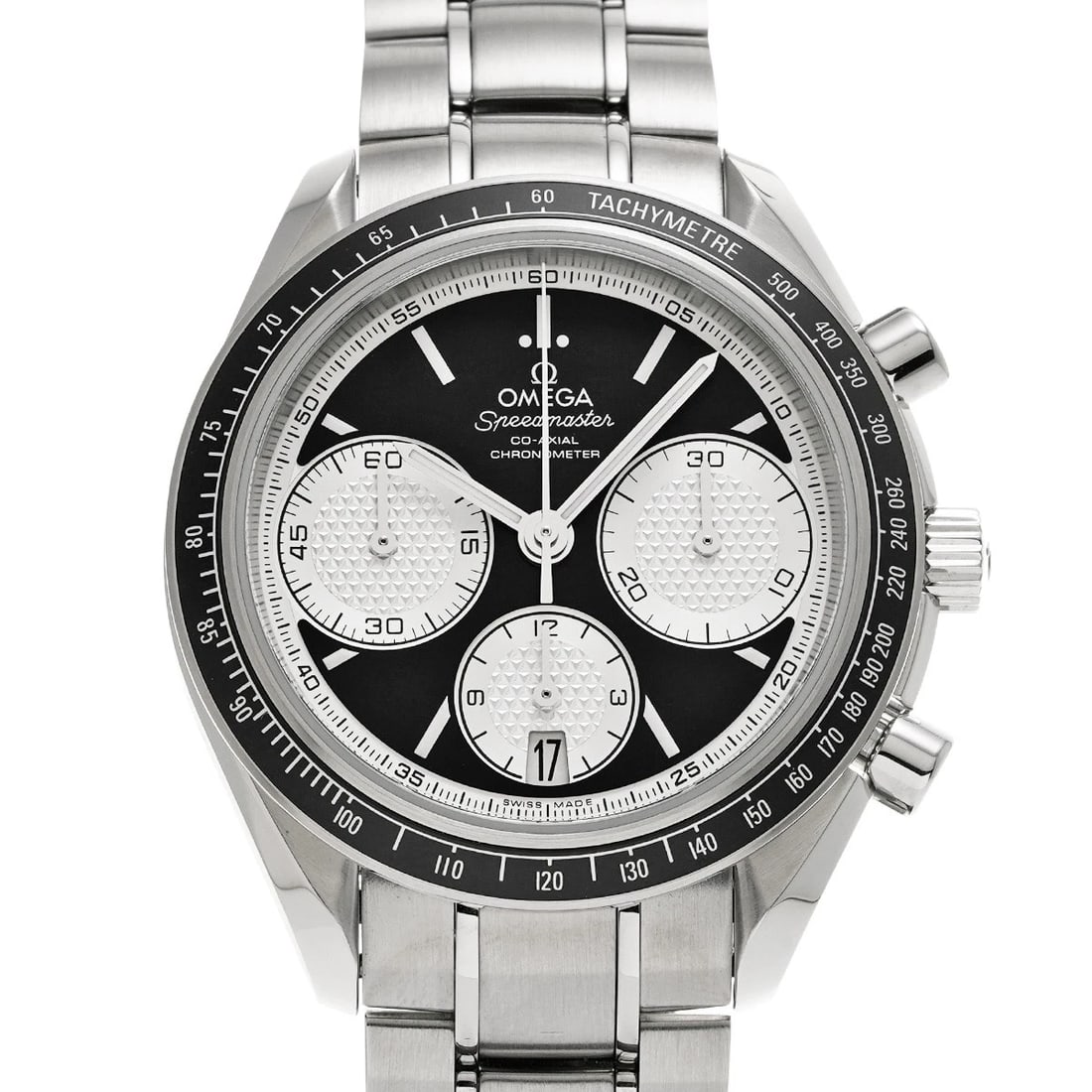 OMEGA SPEEDMASTER RACING CO-AXIAL BLACK/SILVER WATCH: OMEGA Speedmaster Racing Co-axial black/Silver Watch Brand: OMEGA Type/Style: Wristwatch Material: Band Material Stainless steel, Case Material Stainless steel Color: Dial Color black Size: Case Size