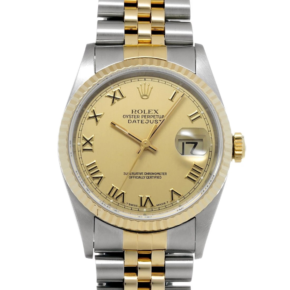 ROLEX DATEJUST 36 CHAMPAGNE WATCH: ROLEX Datejust 36 Champagne Watch Brand: ROLEX Type/Style: Wristwatch Material: Band Material Stainless steel/Yellow Gold, Case Material Stainless steel Color: Dial Color Champagne Size: Case Size