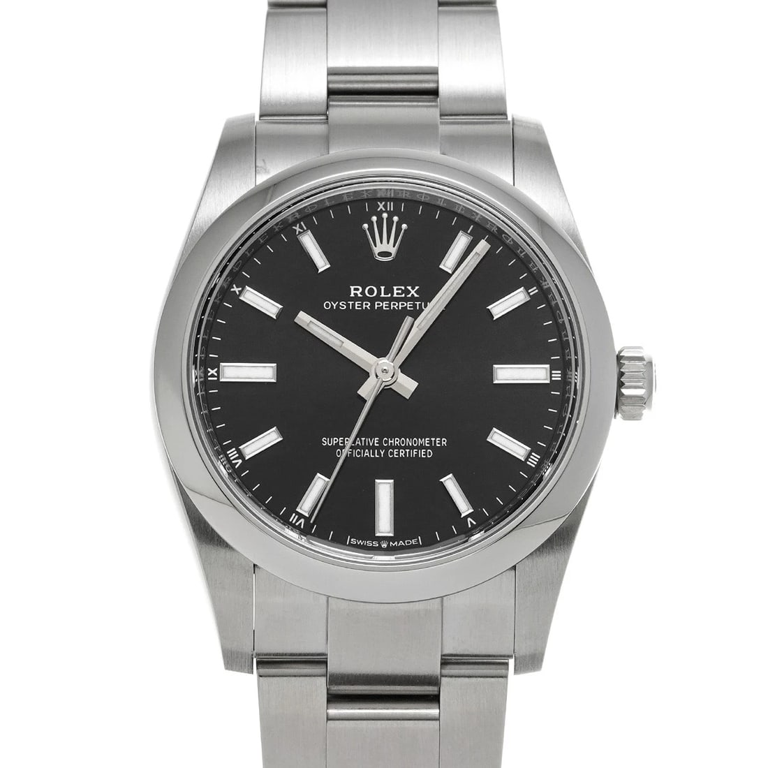 ROLEX OYSTER PERPETUAL 34 BLACK WATCH: ROLEX Oyster Perpetual 34 black Watch Brand: ROLEX Type/Style: Wristwatch Material: Band Material Stainless steel, Case Material Stainless steel Color: Dial Color black Size: Case Size H/about 34mm