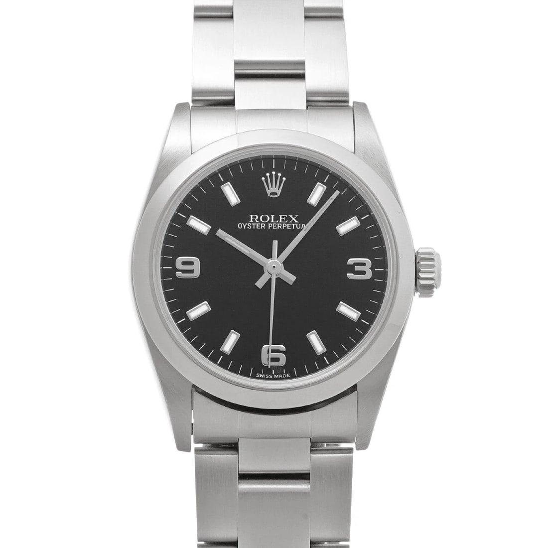ROLEX OYSTER PERPETUAL BLACK WATCH: ROLEX Oyster Perpetual black Watch Brand: ROLEX Type/Style: Wristwatch Material: Band Material Stainless steel, Case Material Stainless steel Color: Dial Color black Size: Case Size H/about 31mm